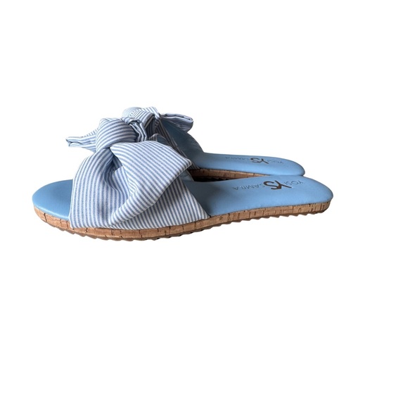 Yosi Samra Shoes - Yosi Samra Nicole Bow Slide Sandals Blue and White Stripe Bow Cork Sole Size 8